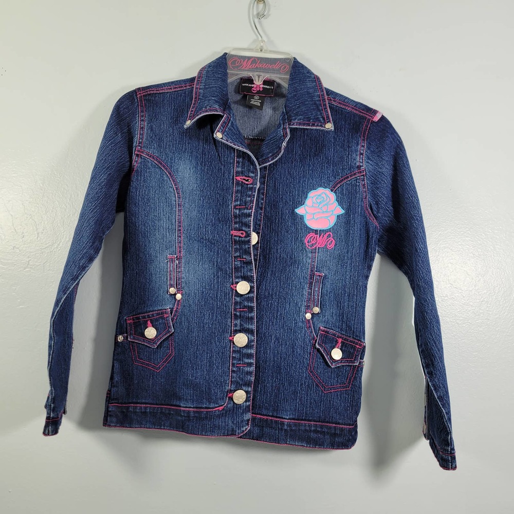 Makaveli Branded Girls Jean Jacket Highlighted Pink Stitching Size 12 71922-0486